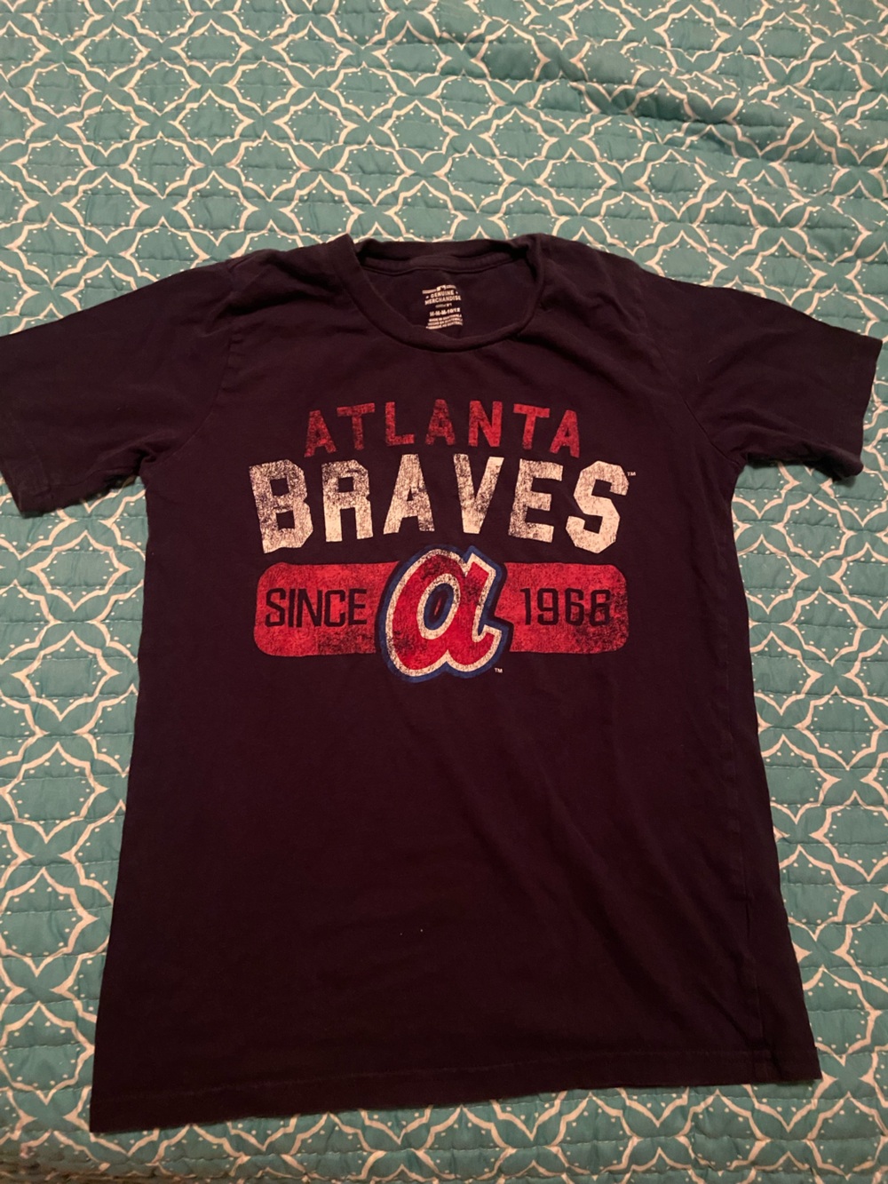 Atlanta Braves Youth Graphic Tee Size M 10/12 Navy MLB Baseball Shirt